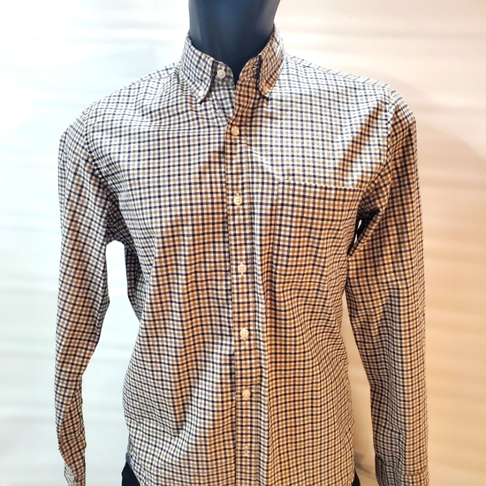 J. Crew Classic Fit Cotton Casual Shirt. Blue, White, Olive Plaid